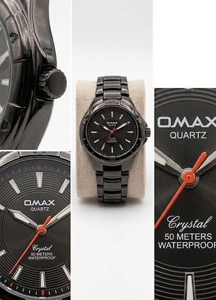 Чоловічий наручний годинник omax quartz (epson) — суцільна ланка, чорний циферблат, водозахист 50m, люмінофор