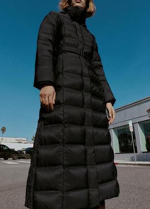 Натуральний чорний довгий пуховик zara пух перо, розмір хс