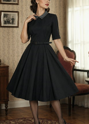 🖤 элегантная винтажная,ретро-платье миди collectif vintage london черного цвета размер l-xl