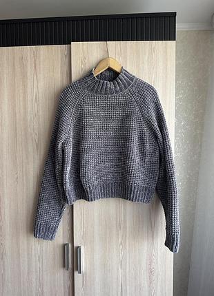 Плюшевий вклюровий светр кроп (вкорочений) h&m