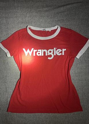 Червона жіноча футболка wrangler (ringer t-shirt) з білим логотипом