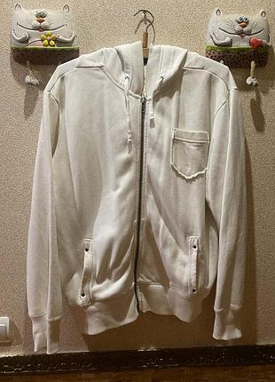 Біле зіп-худі бренду colonia casual goods із капюшоном та кишенею