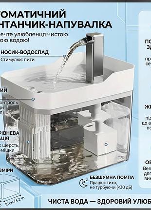 Автоматична фонтанчик-напувалка для котів та собак (1.6 л, з фільтрацією)
