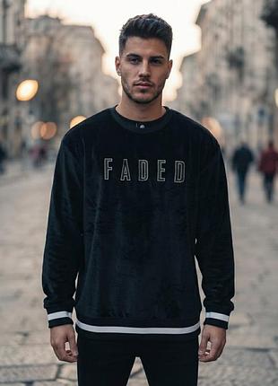 Світшот оксамитовий faded чорний з вишивкою, велюрова кофта