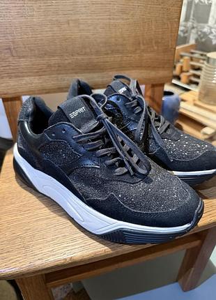 Чорні шкіряні кеди снікерси масивні кросівки chunky sneakers від відомого бренду esprit, у повсякденному стилі smart casual/sport chic від 24,5-25 см