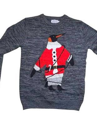 Новорічний светр tu premium clothing з пінгвіном у костюмі санти (s) з підсвіткою