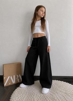 Джинси wide leg чорні zara