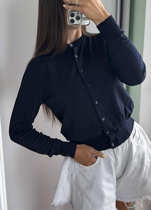 Темно синій вовняний кардиган uniqlo на ґудзики 100 % wool джемпер
