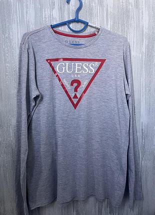 Сірий лонгслів guess з великим червоним логотипом, розмір s ( оригінал)