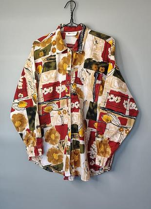 Редкая винтажная рубашка 100% хлопок цветочный принт хиппи y2k cotton vintage retro винтаж цветы геометрия гавайка длинный рукав свободная