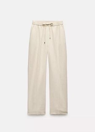 Льняні бежеві брюки zara
