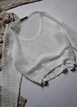 Белый короткий свитерик-сетка shein xs-s