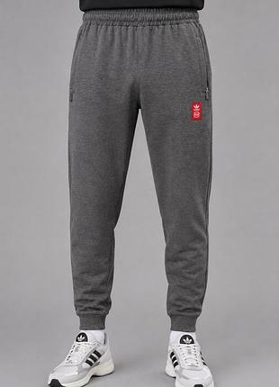 Чоловічі спортивні штани adidas originals антрацит меланж трикотаж двонитка демісезонні на манжетах,темно сірі