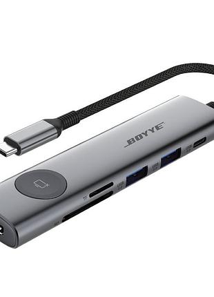 Usb-хаб boyye uc-721 7-в-1 usb type-c hdmi 4k pd 100w grey