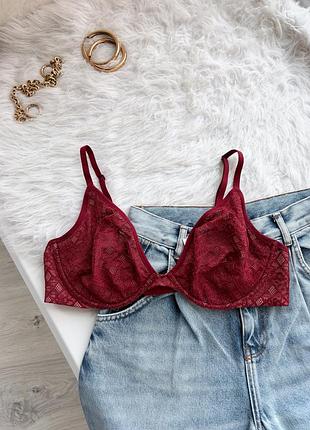 Неймовірний мереживний ліф бра кольору вина victorias secret