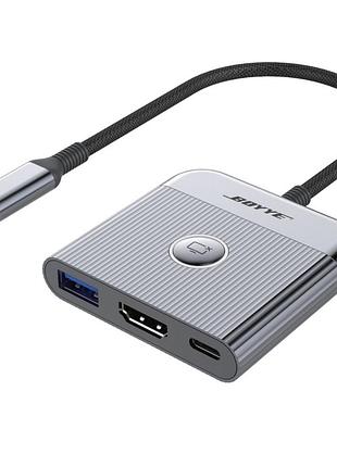 Usb-хаб boyye uc-321 3-в-1 usb type-c hdmi pd 100w grey