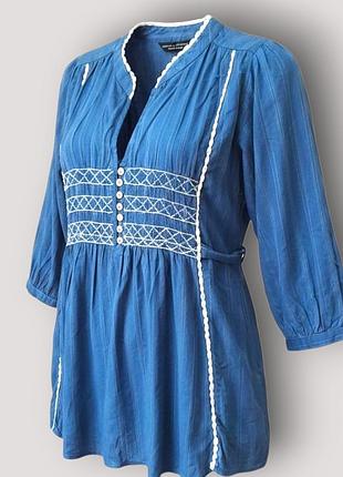 Синяя хлопковая туника dorothy perkins с вышивкой и поясом, р. 40 / m