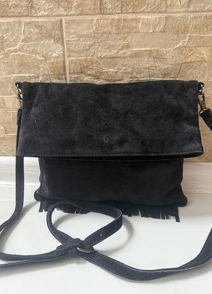 Замшева сумка кросбоді soft grey