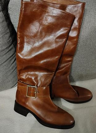 Сапоги женские кожаный бренда zara, широкий голени.