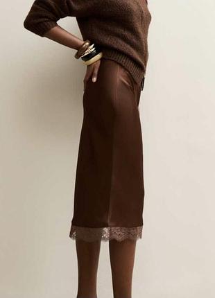 Сатинова спідниця з мереживом new look р. l/40/12