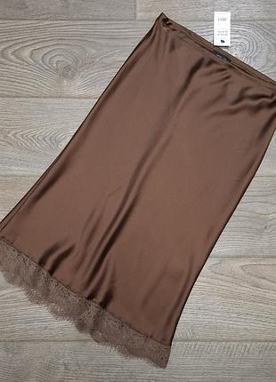 Сатиновая юбка с кружевом new look р. l/40/12