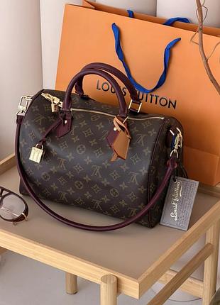 Женская сумка louis vuitton speedy soft 30 большой коричневый бургунди через плечи луи виттон