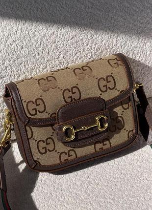 Женская сумка gucci horsebit 1955 mini bag шоколадная