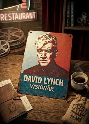 Металлическая винтажная табличка "дэвид линч / david lynch visionär", постер, 14х20 см