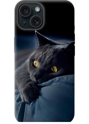 Чехол силиконовый на телефон iphone 15 дымчатый кот "825u-3075-58250"