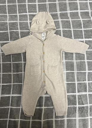 Вʼязаний комбінезон h&m organic cotton з вушками (р. 56 / 1-2 міс)