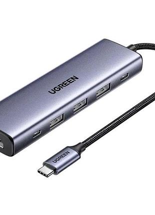 Usb-хаб ugreen cm511 75642 6-в-1 usb type-c displayport 4k 60 гц 3×usb-a 2×usb-c pd 100w black