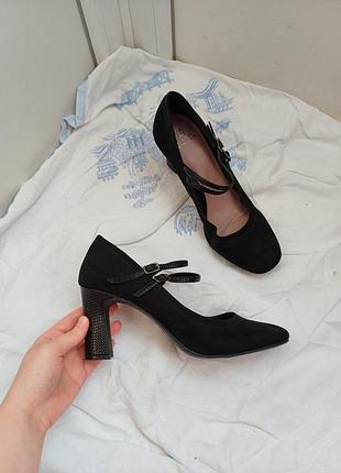 Черные туфли-лодочки next forever comfort на устойчивом каблуке, размер 40 (uk 6.5) на широкую ногу стопу