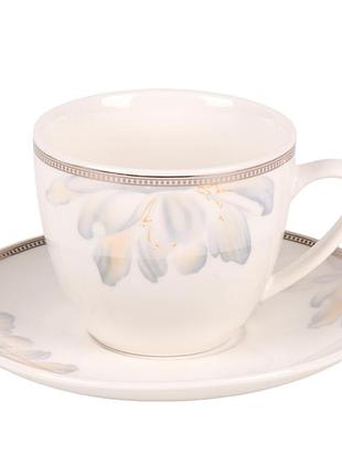 Чашка з блюдцем floral r34230-2 230 мл керамічна білий із блакитним