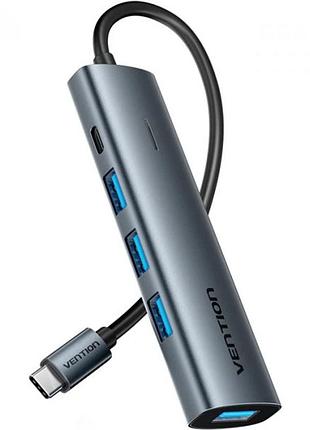 Usb-хаб vention tgzhb usb type-c 5-портовий 4×usb 3.0 + usb-c 5 гбіт/с led індикатор black
