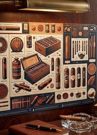 Металлическая винтажная табличка "сигары / cigars guide", постер для бара, 14х20 см
