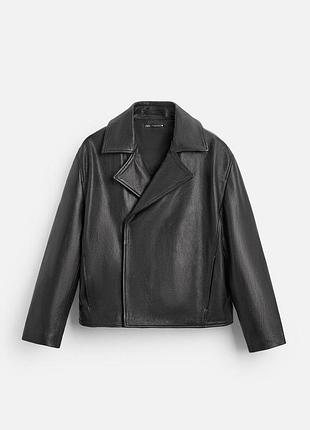 Новая кожаная куртка zara (100% натуральная козья кожа) размер l / оверсайз косуха