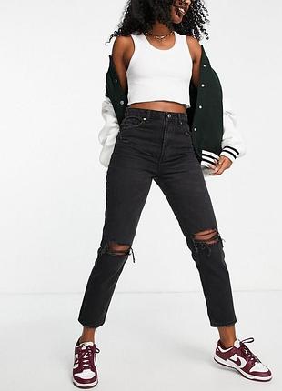 Чорні джинси bershka mom straight fit розмір 12
