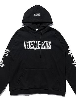 Чоловічий худі на флісі vetements чорне р. xs-xxl