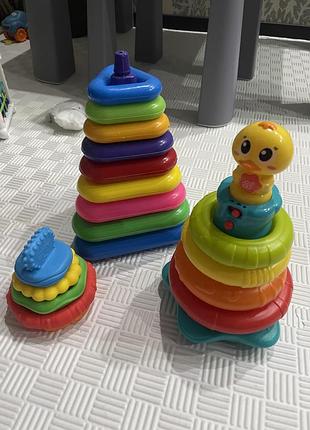 Дитячі іграшки infantino, baby einstein, пірамідка, дзиґа бегемот, брязкальце