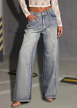Женские джинсы wide leg со стразами, m / ua 48