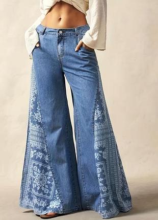 Женские джинсы wide leg с орнаментом, большой размер,6xl(ua 68–70)
