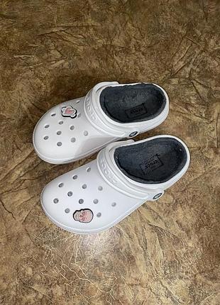 Сабо жіночі/дитячі crocs classic lined clog білі утеплені