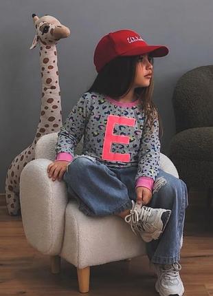 100% бавовна 🐆 леопардовый лонгслив с буквой e 👚 кофта для девочки 👧 116-122 см 6-7 лет