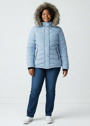 Жіноча зимова куртка f&f з хутром на капюшоні, блакитна,uk 14 / eur 42 / us 10,ua 48 (xl)