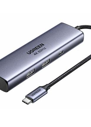 Usb-хаб ugreen cm512 75643 5-в-1 usb type-c 2×usb-a 3.0 + usb-c 3.0 displayport 4k 60 гц rj45 pd 100w black