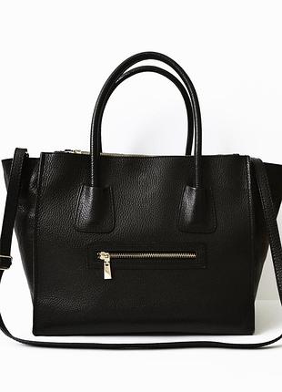 Брендова оригінальна італійська чорна шкіряна сумка тоут borse in pelle, genuine leather