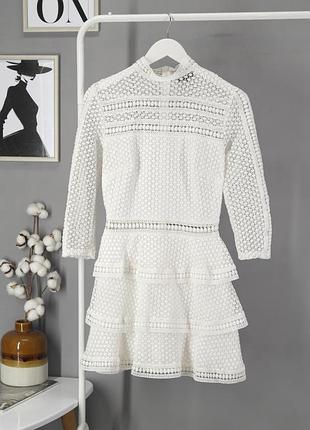 Сукня міні біла гіпюрова з оборками "prettylittlething", uk10/eur38.