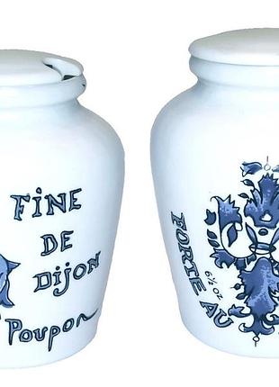 Вінтажні французькі горшики для гірчиці бренду grey poupon (fine de dijon та forte au vin bla