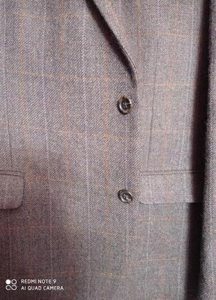 Т23. шерстяной серо-коричневый пиджак в клетку добротный удобный красивый практичный шерсть3 фото