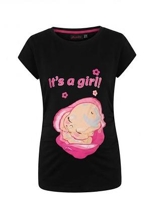 Женская футболка для беременных purpless черная с принтом "it's a girl" 100% хлопок размер 42 (uk 14)